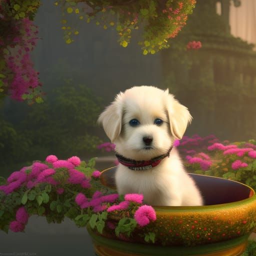 cute puppy in a cup