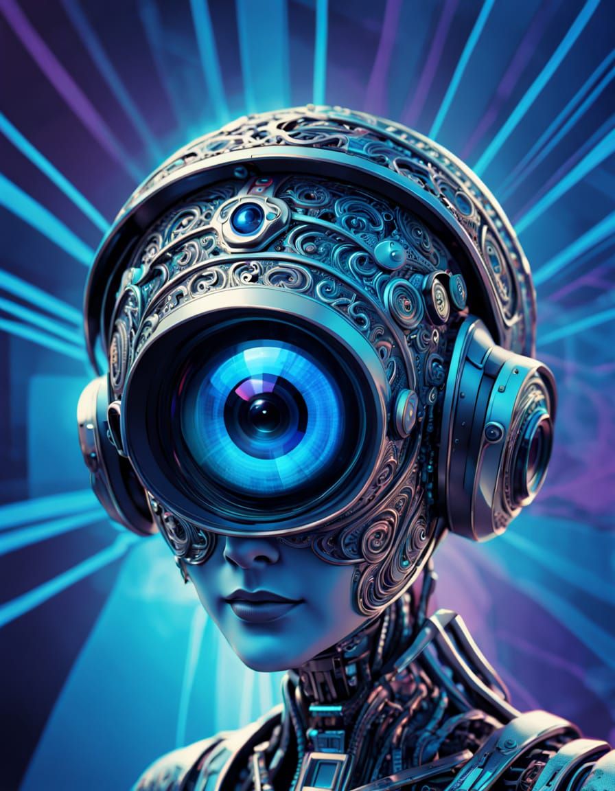 Retrofuturistic Watcher with Surveillance Camera Head