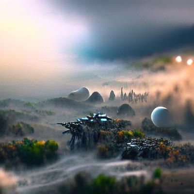 Alien tribe lands on a spooky misty unknown planet. 4K.