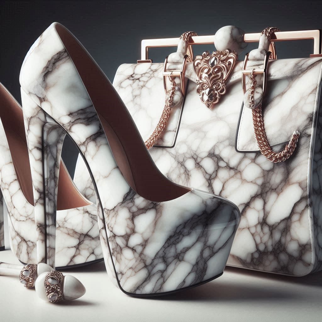 Matching marble shoes and handbag
