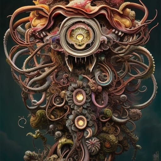 Dried tentacles and flowers thirsting for water AI Generated Artwork