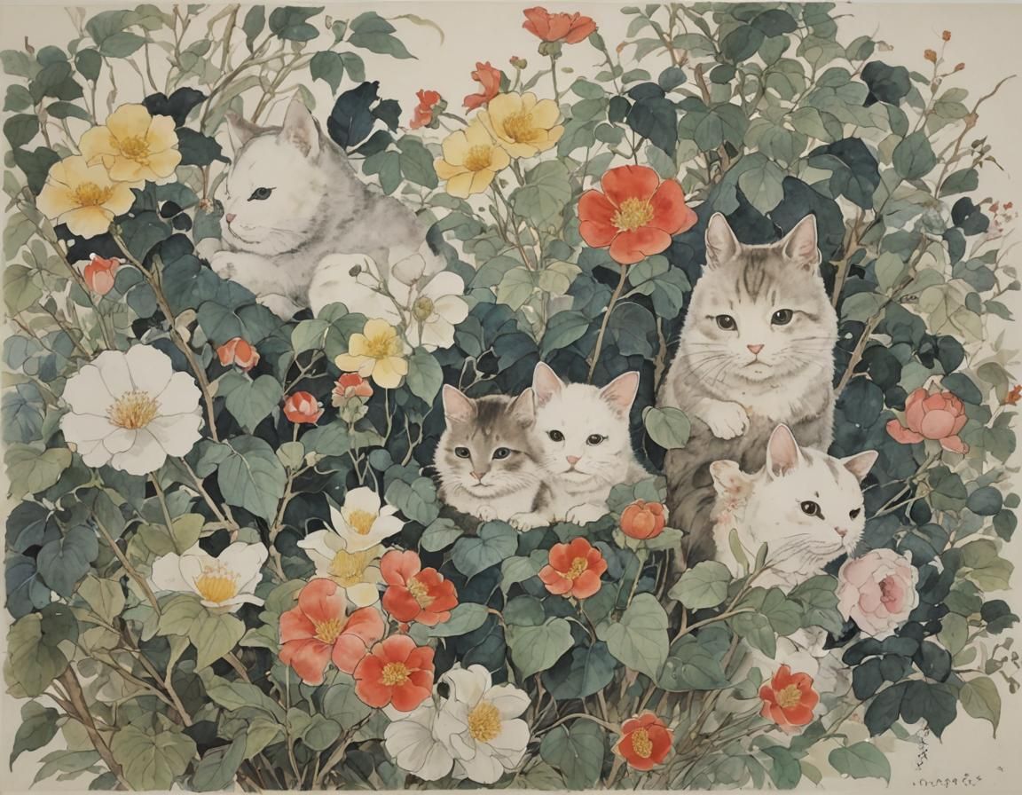 watercolor and ink by Tsuguharu Foujita