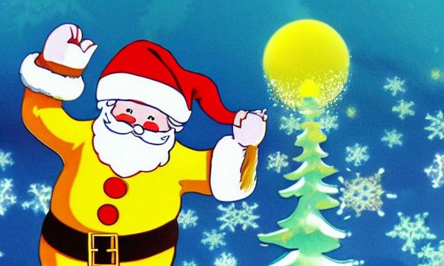 Santa Claus in yellow with blue raindeer in the sea day anim...