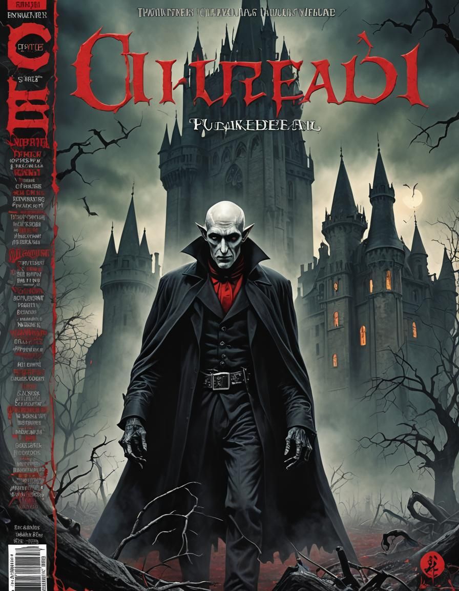 gothic vampire magazine cover page with writing in creepy font that ...