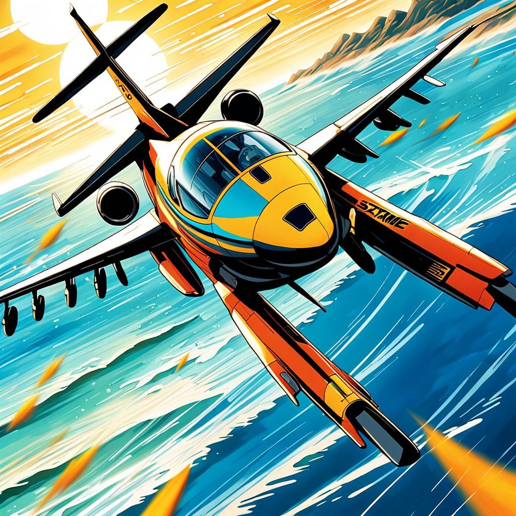Anime Freefall: Flight Suit Above Ocean in Vibrant Style