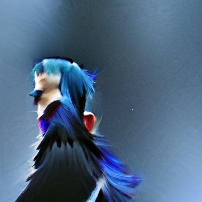 Blue-Haired Figure in Dark, Low-Angle Shot