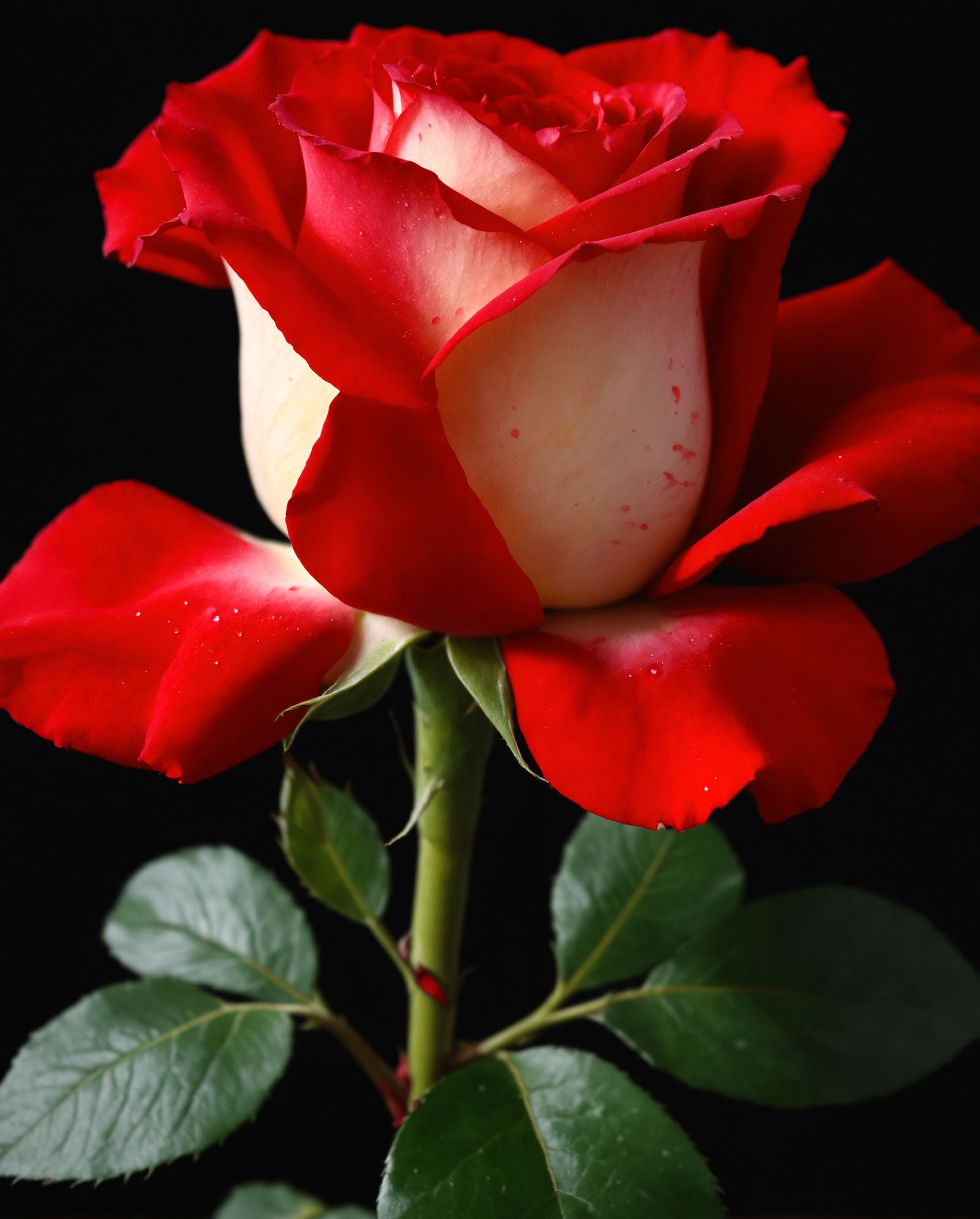 Gorgeous mangenta vibrant rose, backlight, fraying edges, spots, old oil painting