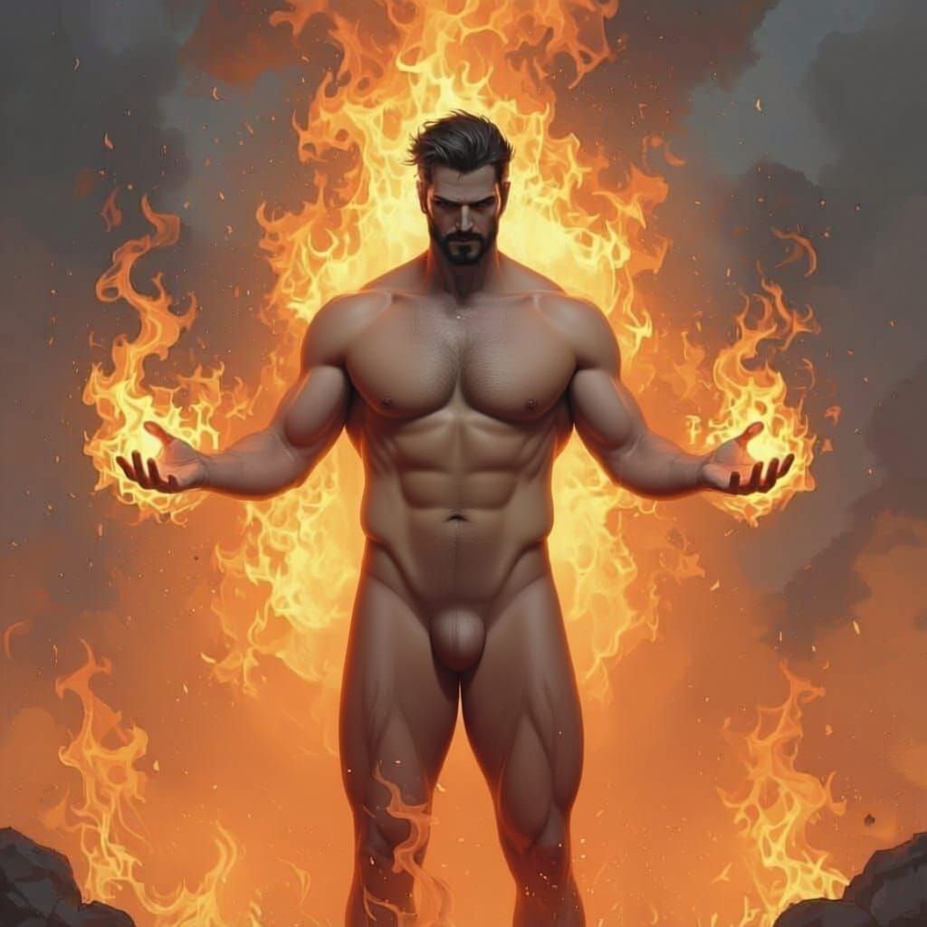 man controlling fire