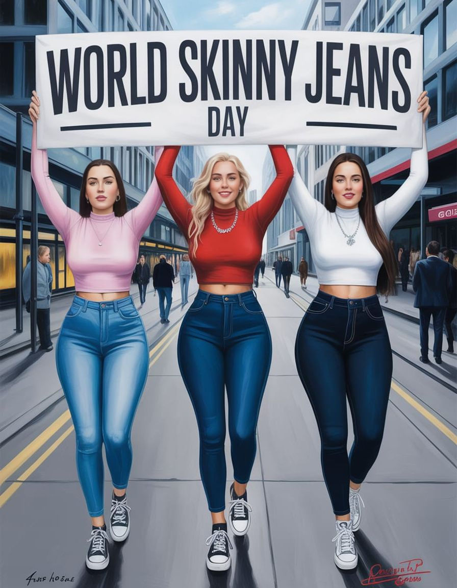 Women Celebrate Skinny Jeans Day in German City Oil Painting