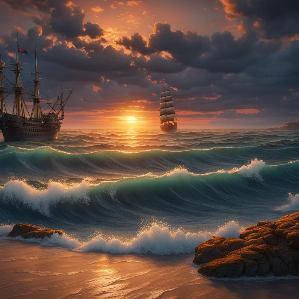 Sunset on the open sea
