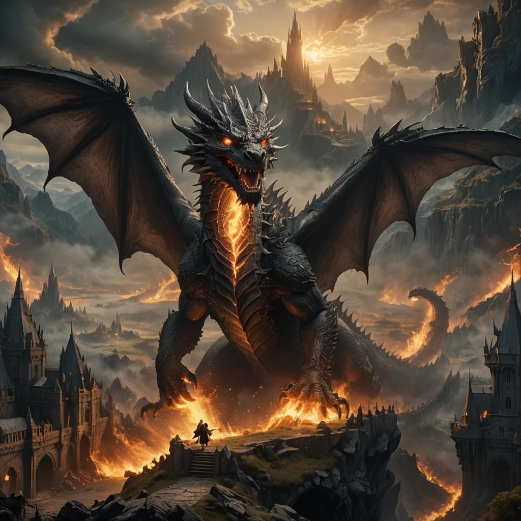 SHADOW DRAGON IN MIDDLE EARTH BREATHING FIRE