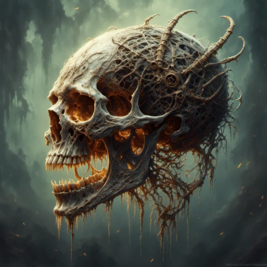 Alien Vampire Skull with Glowing Eyes in Dark Fantasy Style