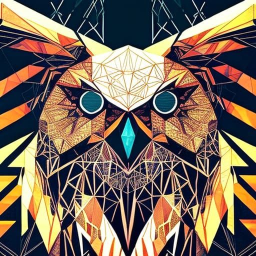 Geometric Owl Portrait in Art Deco Style