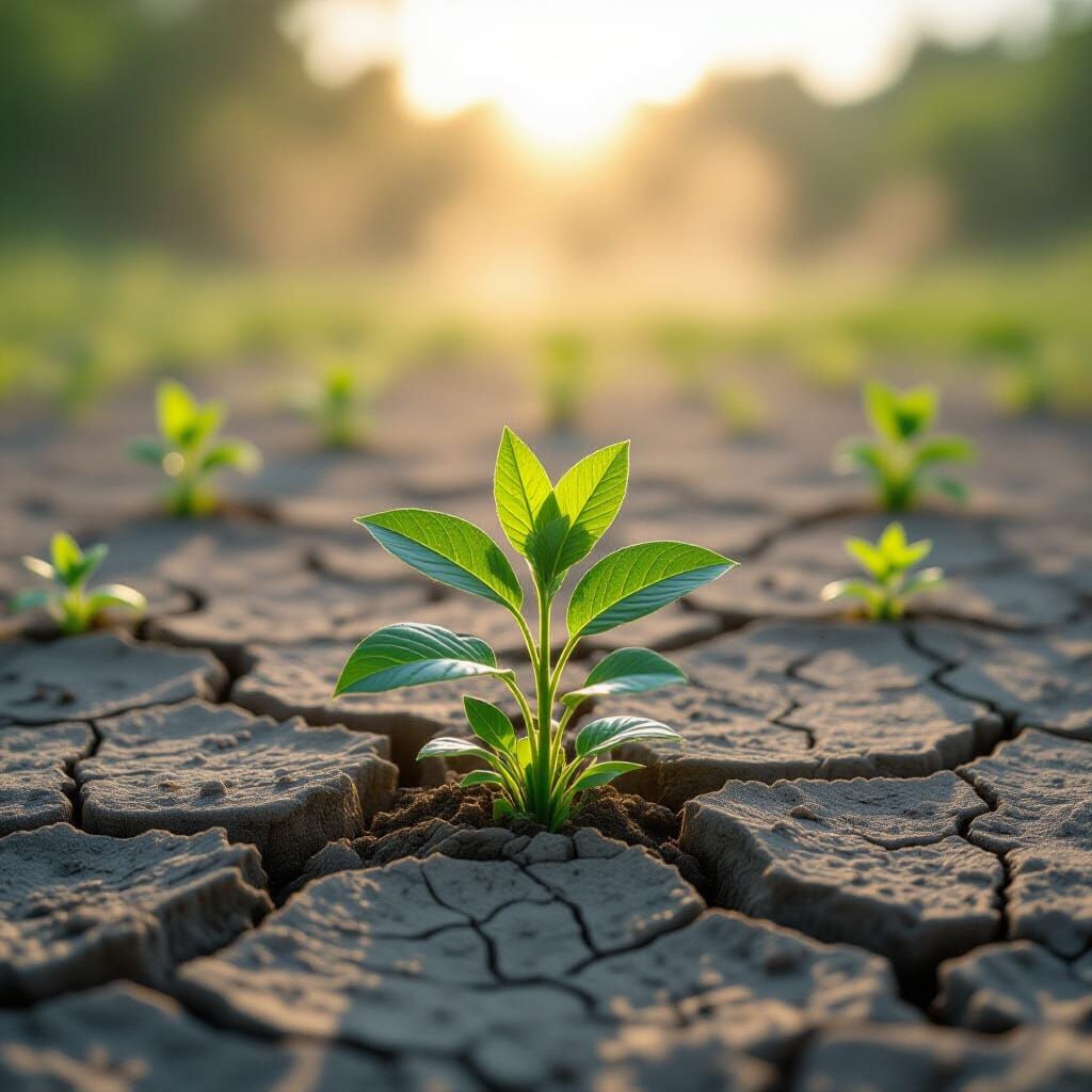 Lush Green Growth Emerges from Cracked Earth