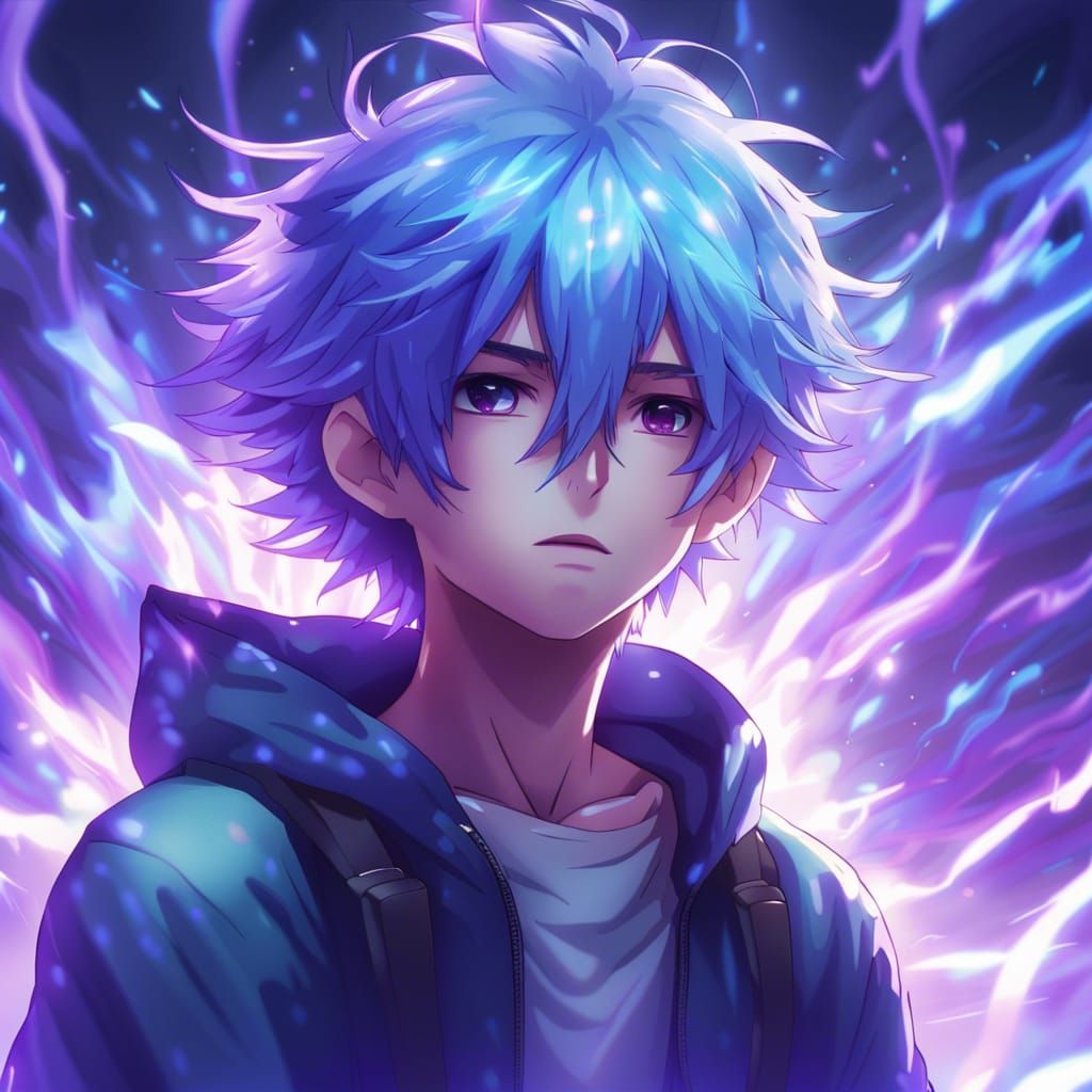 Anime style boy with lightning powers