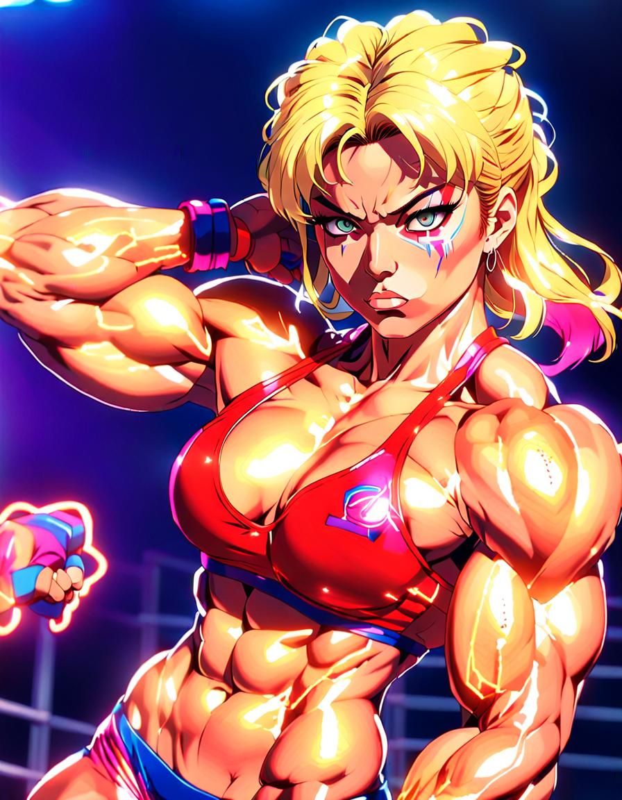 Muscular Wrestler in Anime Style Arena