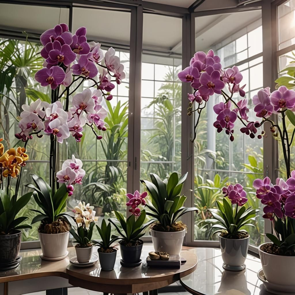 Panoramic Room with Elegant Orchid Display