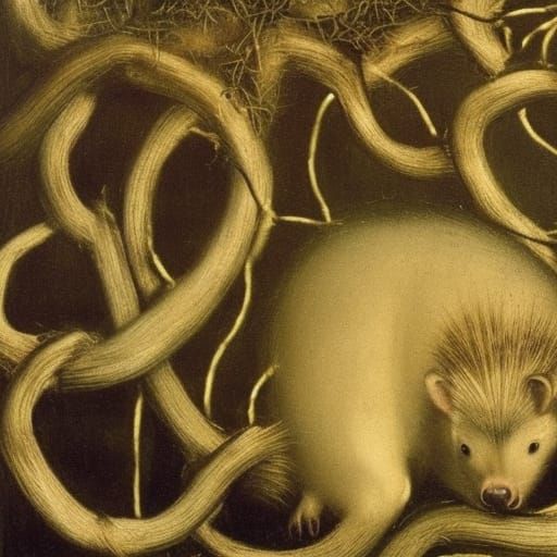 Hedgehog, like a goat, entangled in a vine 
By Hans Holbein,...