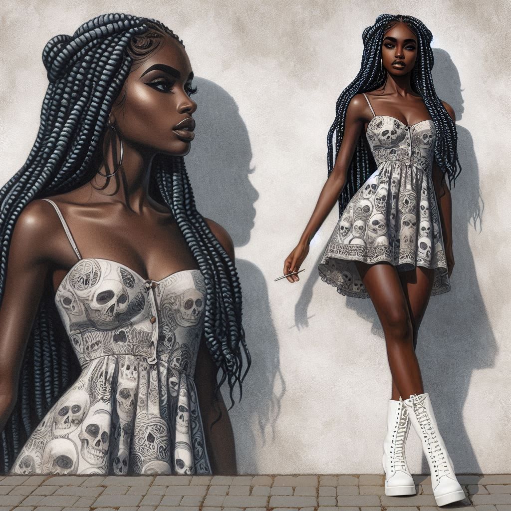 Standing next to a "wall impression" of herself