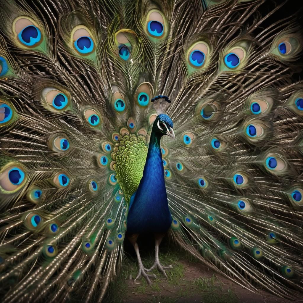 The vibrant colors and iridescent patterns of peacock feathe...