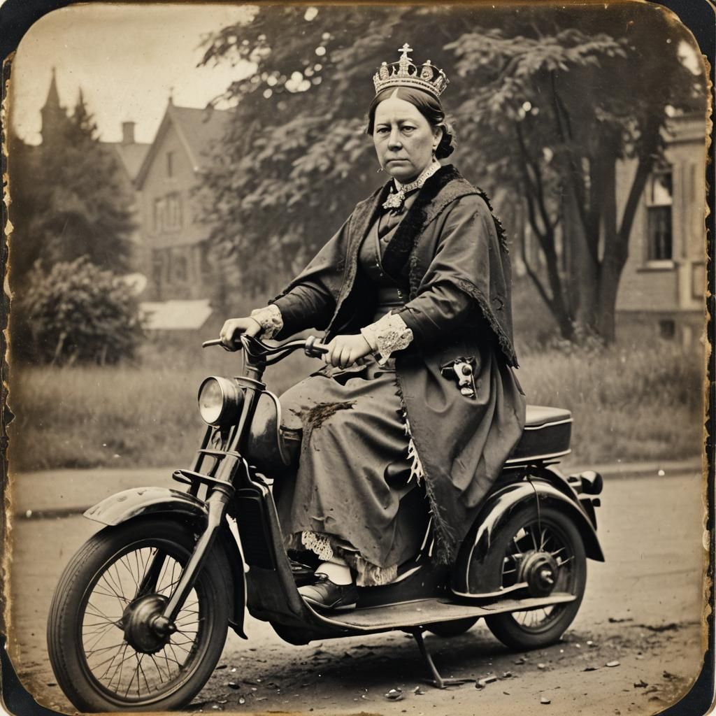 photo of Queen Victoria riding a scooter  by @toni eeley