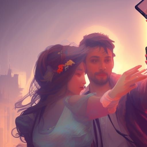 two lovers taking a selfie