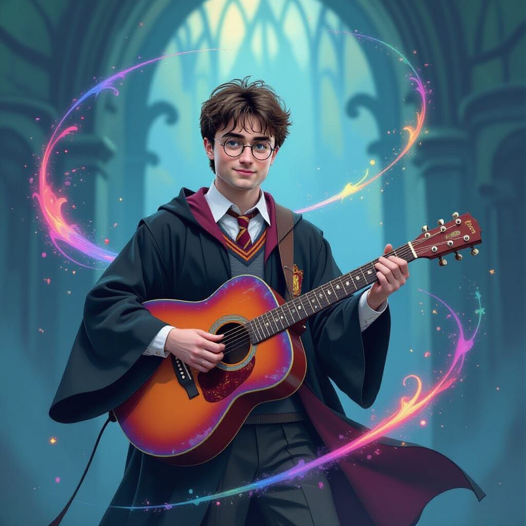 Harry Potter Plays Guitar in Whimsical Art Style