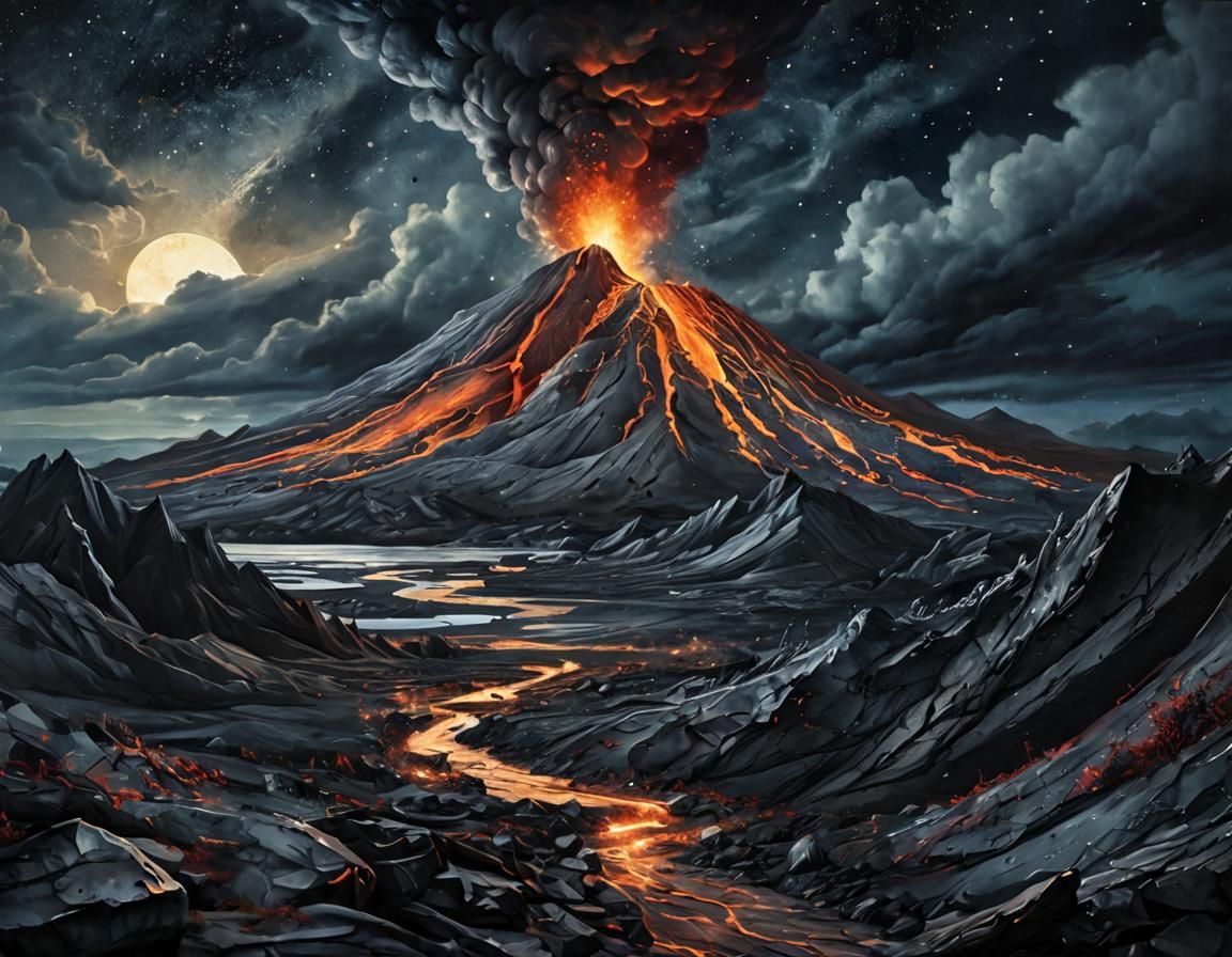 One fire and ash-spewing volcano   by @Adab Sur Dum