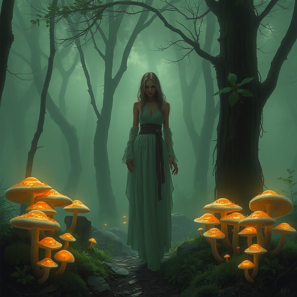 Ethereal Forest Siren in Digital Painting Style