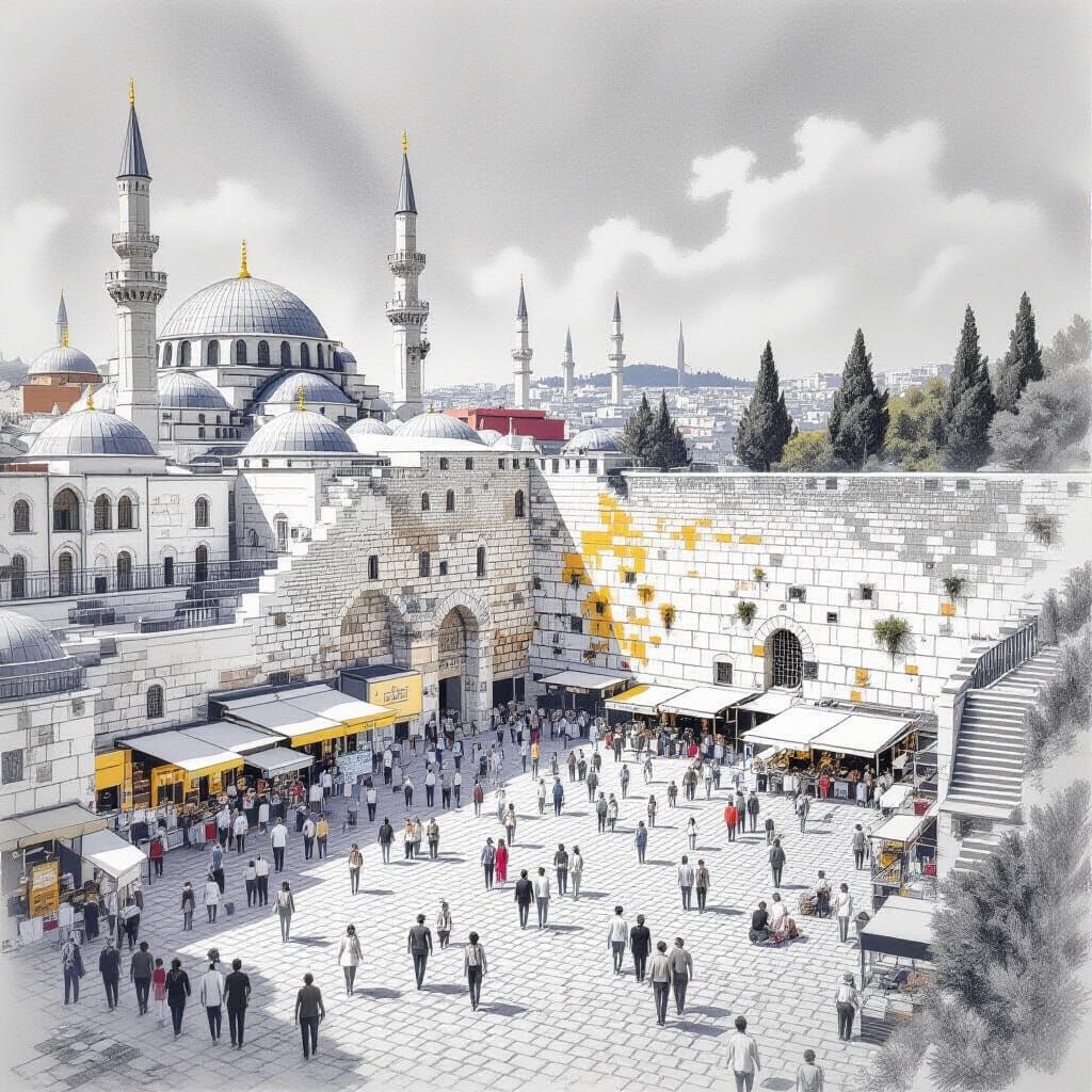 Detailed Charcoal Drawing of the Western Wall