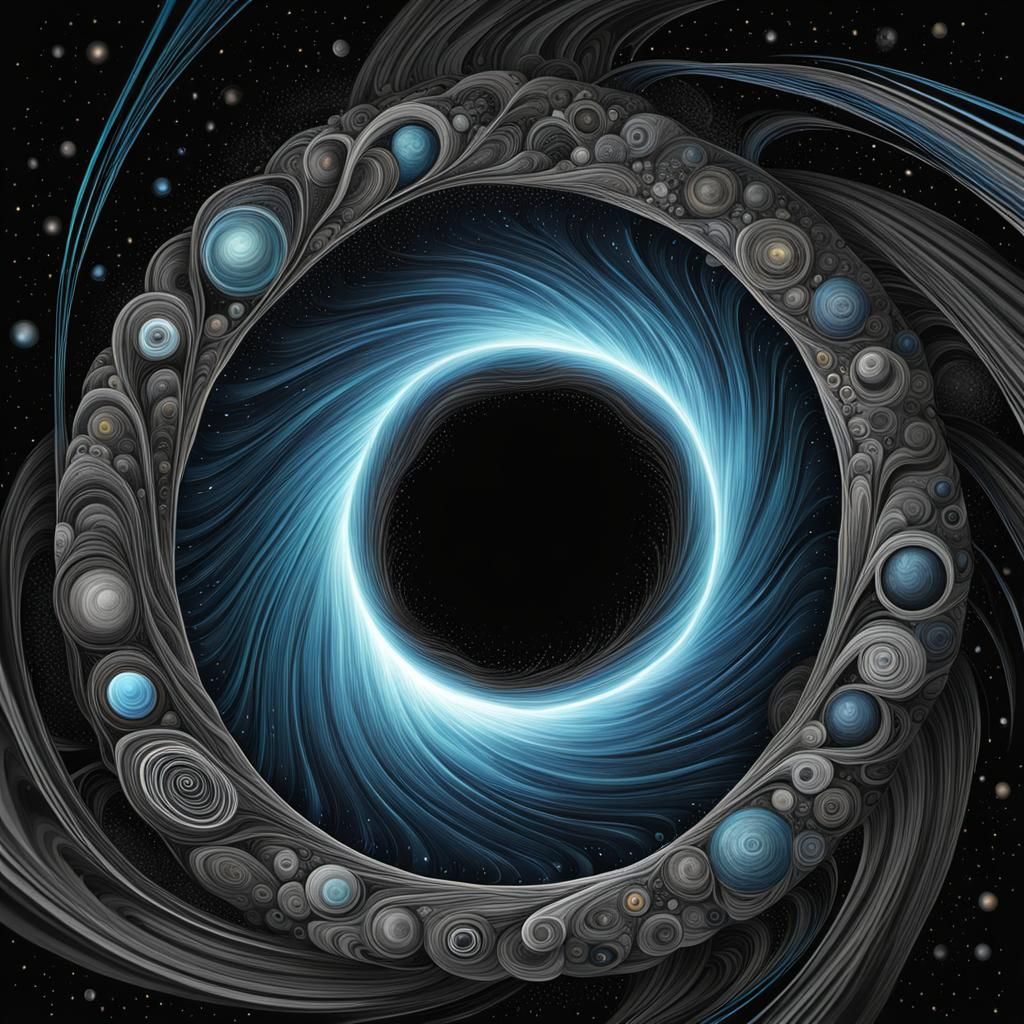 A vortex of cosmic energy going through a black hole pulling...