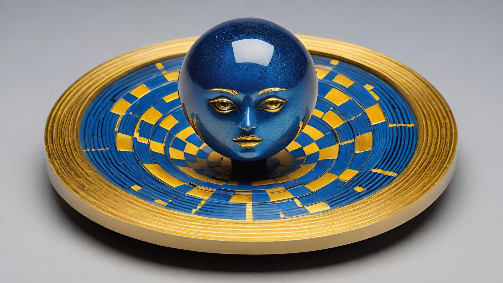 Abstract blue and gold checkered pattern. woman shape optical illusion.