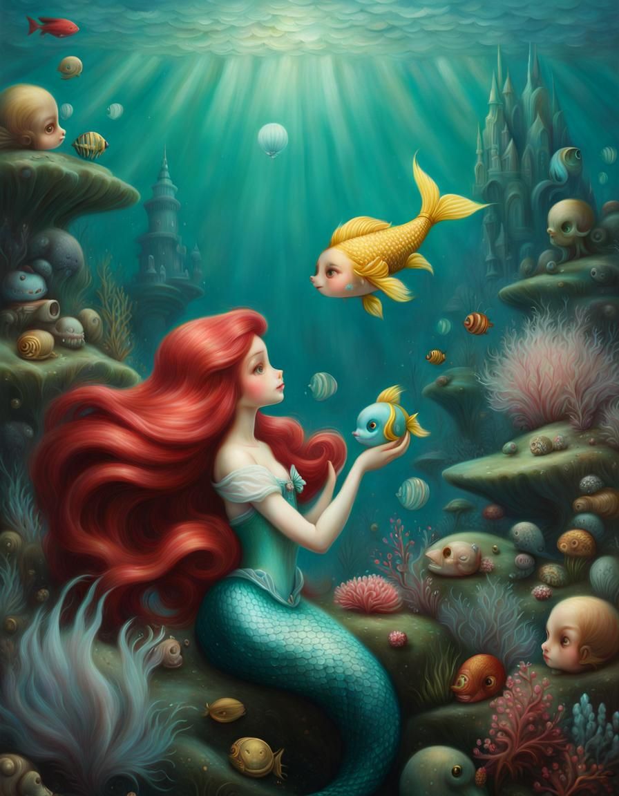 Highly Detailed Oil Painting Of The Little Mermaid By Mark Ryden 