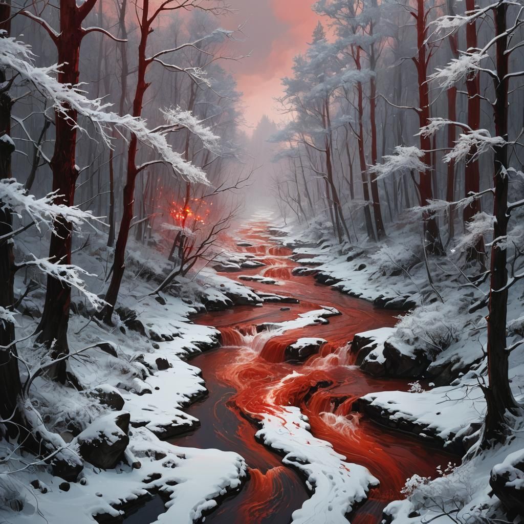 A Red River in a snowy forest
