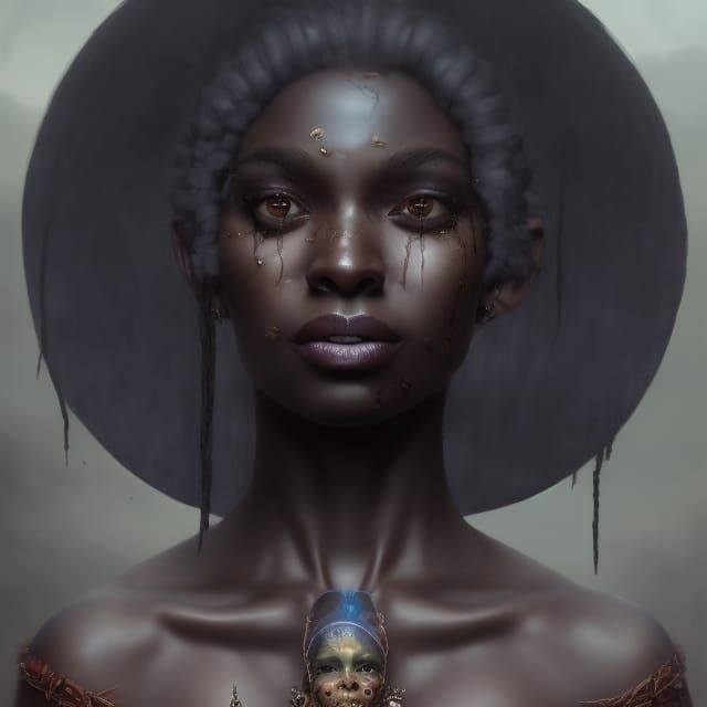 Beautiful fearless dark skinned voodoo sorceress witch docto...