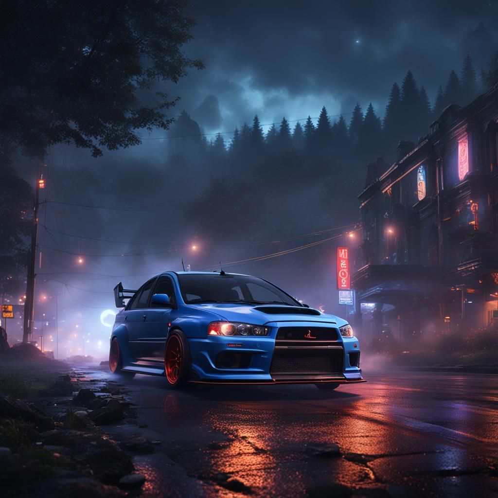 Lancer evo custom fog  night Portland