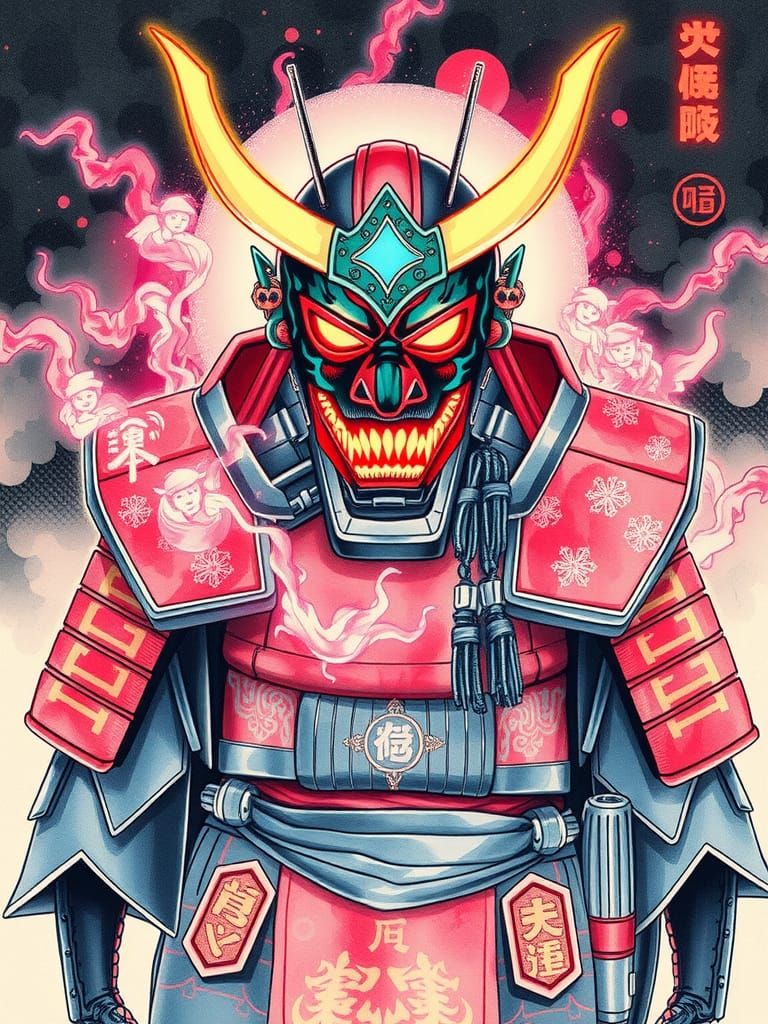 Cyberpunk Samurai in Ukiyo-e Style