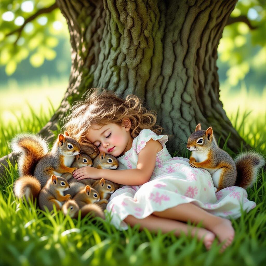 a photorealistic, ultra high-resolution image of a small girl, about 5 years old, sleeping curled up ...  by @Tomazi