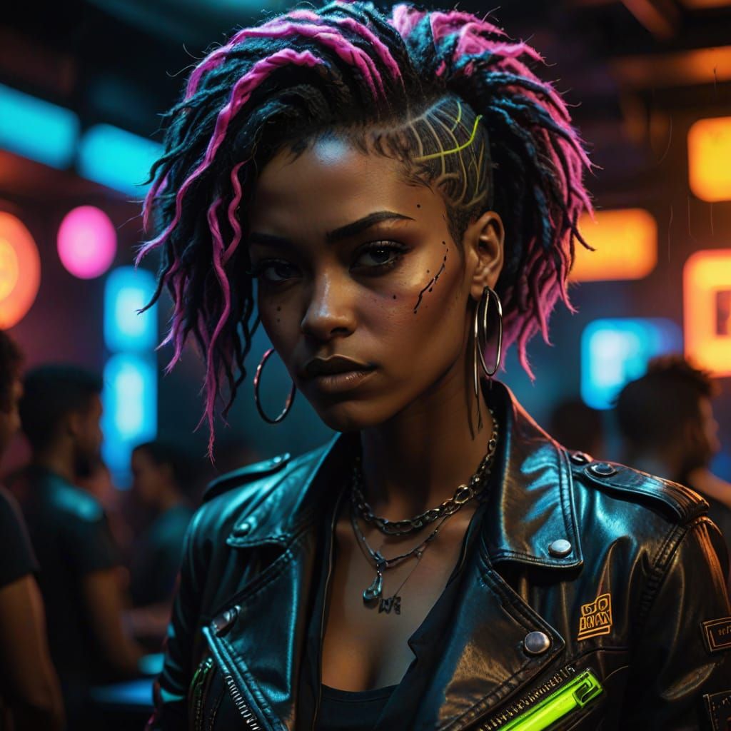 Afropunk Female Rocker in Cyberpunk Style