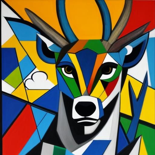 A cubism image,deers, colourful inspired by Picasso