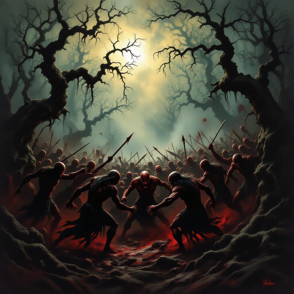 Frenzied Demons Slaughter in Dark Fantasy Forest