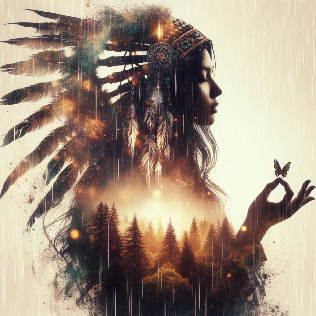 double exposure beautiful fantasy DALL-E 3 portrait landscap...