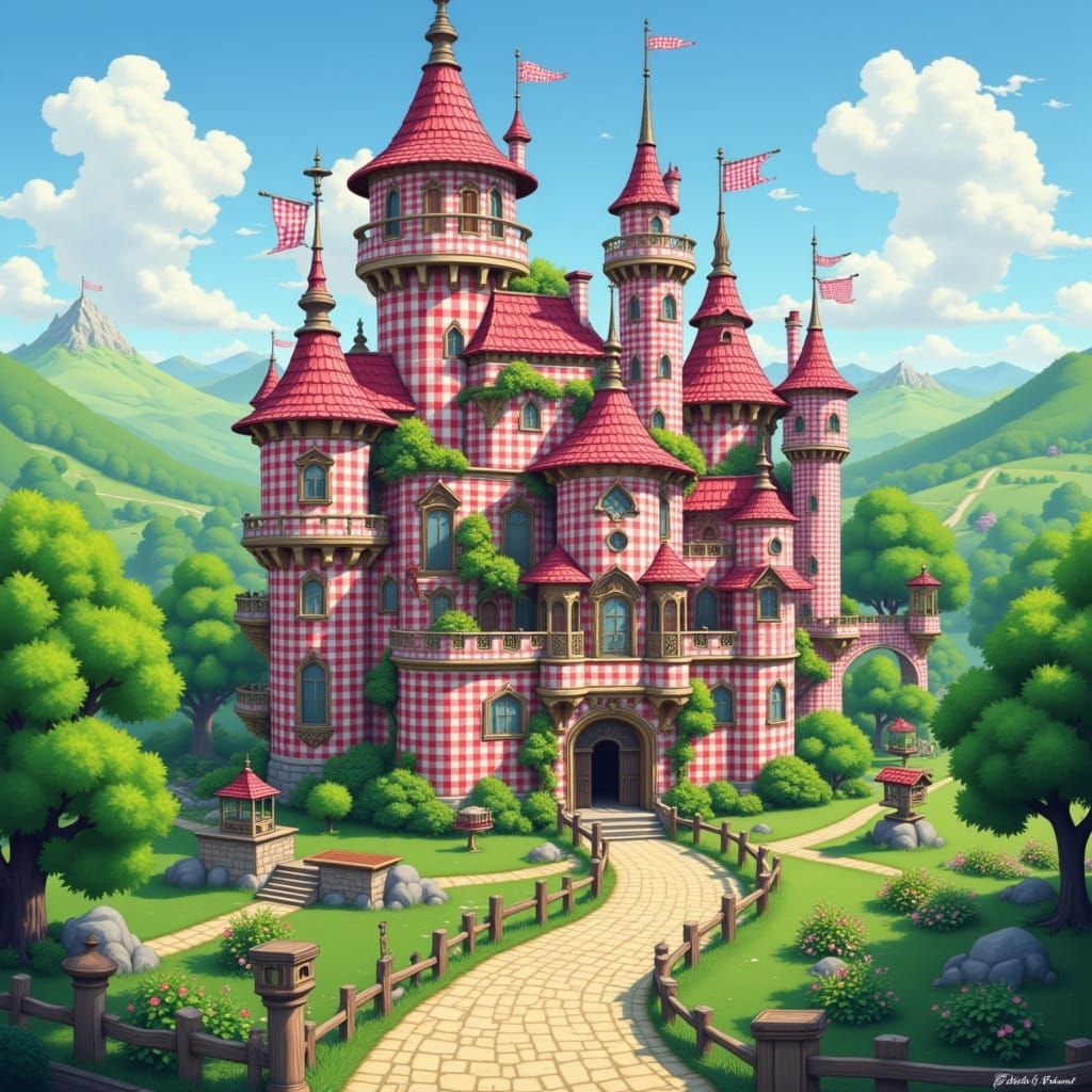 <lora:Gingham World:1.0> a gingham medieval castle.