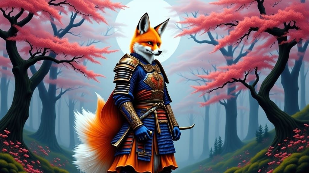 <lora:Calor Blanco Flux:1.0>fox warrior <lora:Blue Flux:1.0>