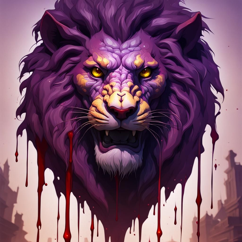 CREEPY LION WITH BLOOD DRIPPING FROM ITS MOUTH  by @asher