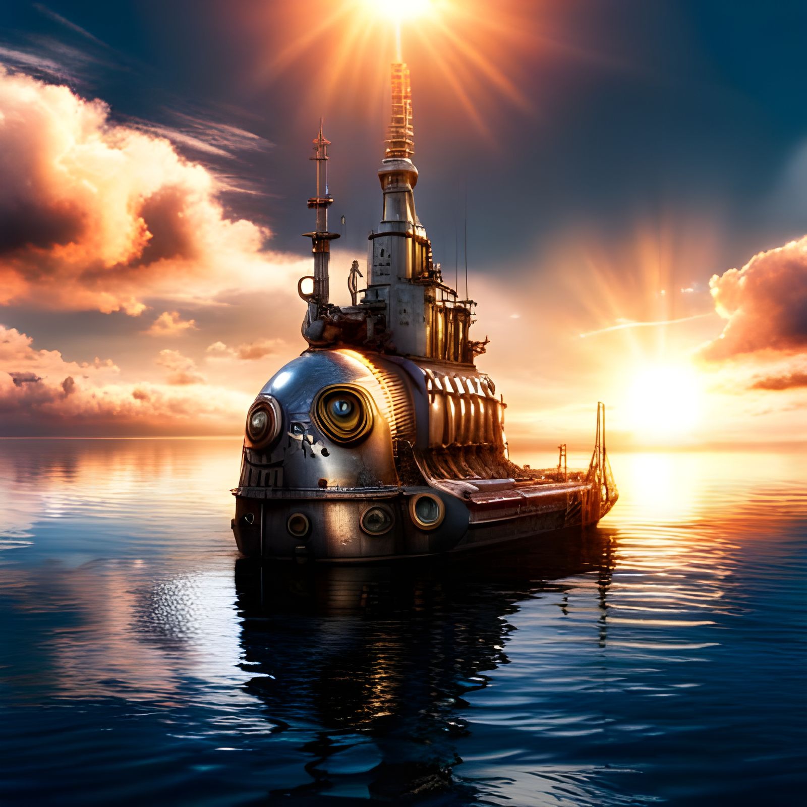 Elven steampunk submarine  by @Zipy