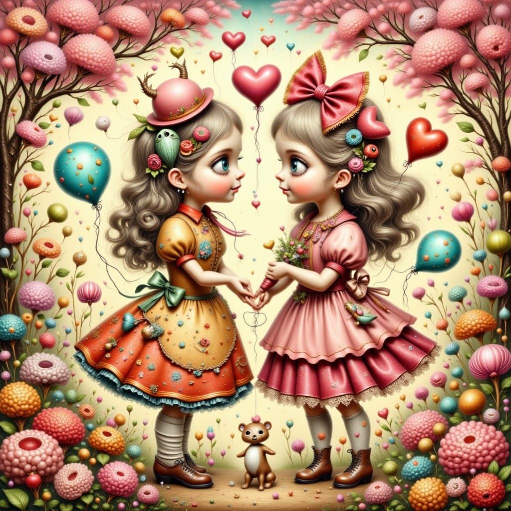 <lora:Abstract surrealism:1.0> <lora:FiosFantasyGlow:1.0> "mail art, art on aged paper, greeting card style captures valentines essence, pas...