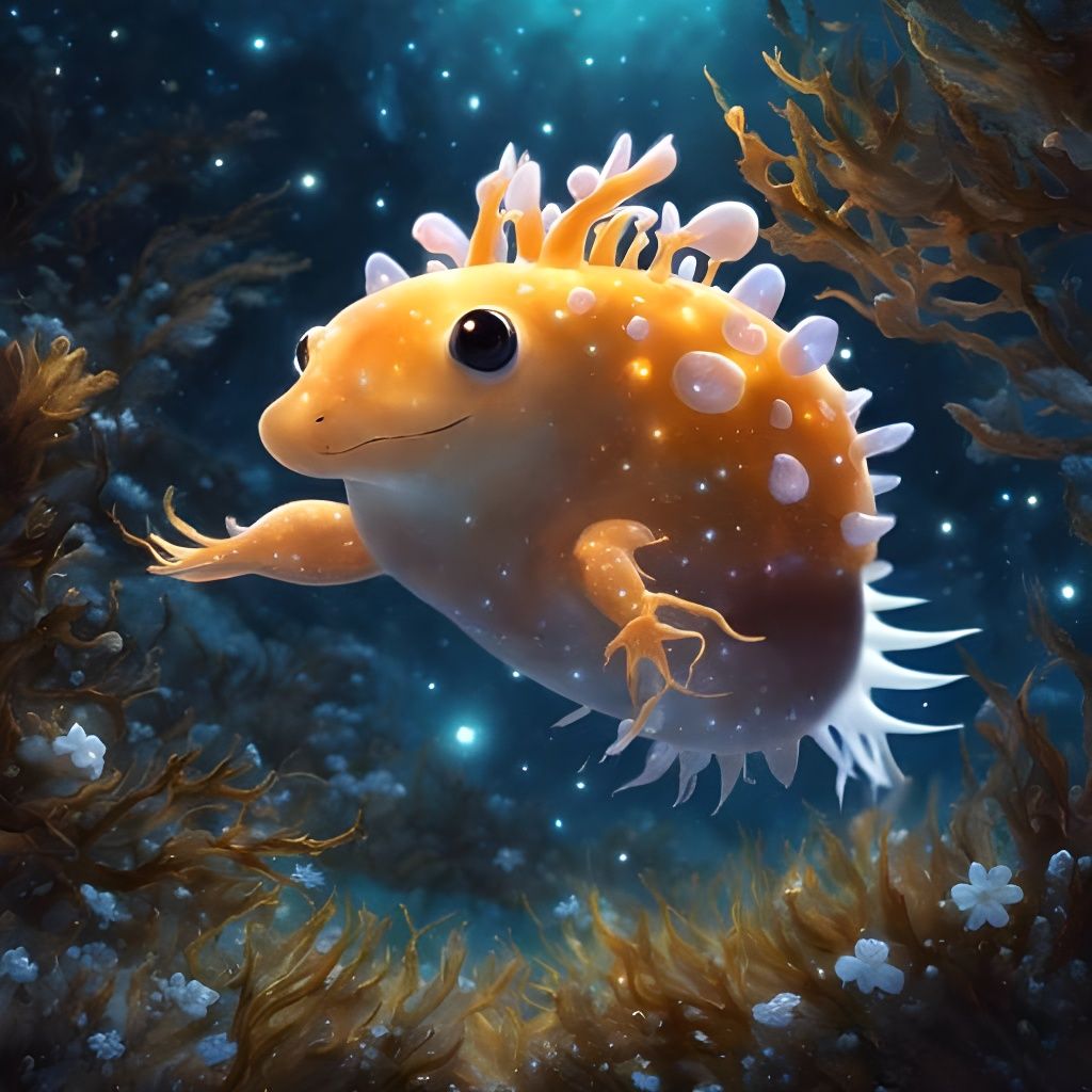 cute_adorable_realistic_Nudibranchs_cub_on_bioluminescent_etherealpale ...