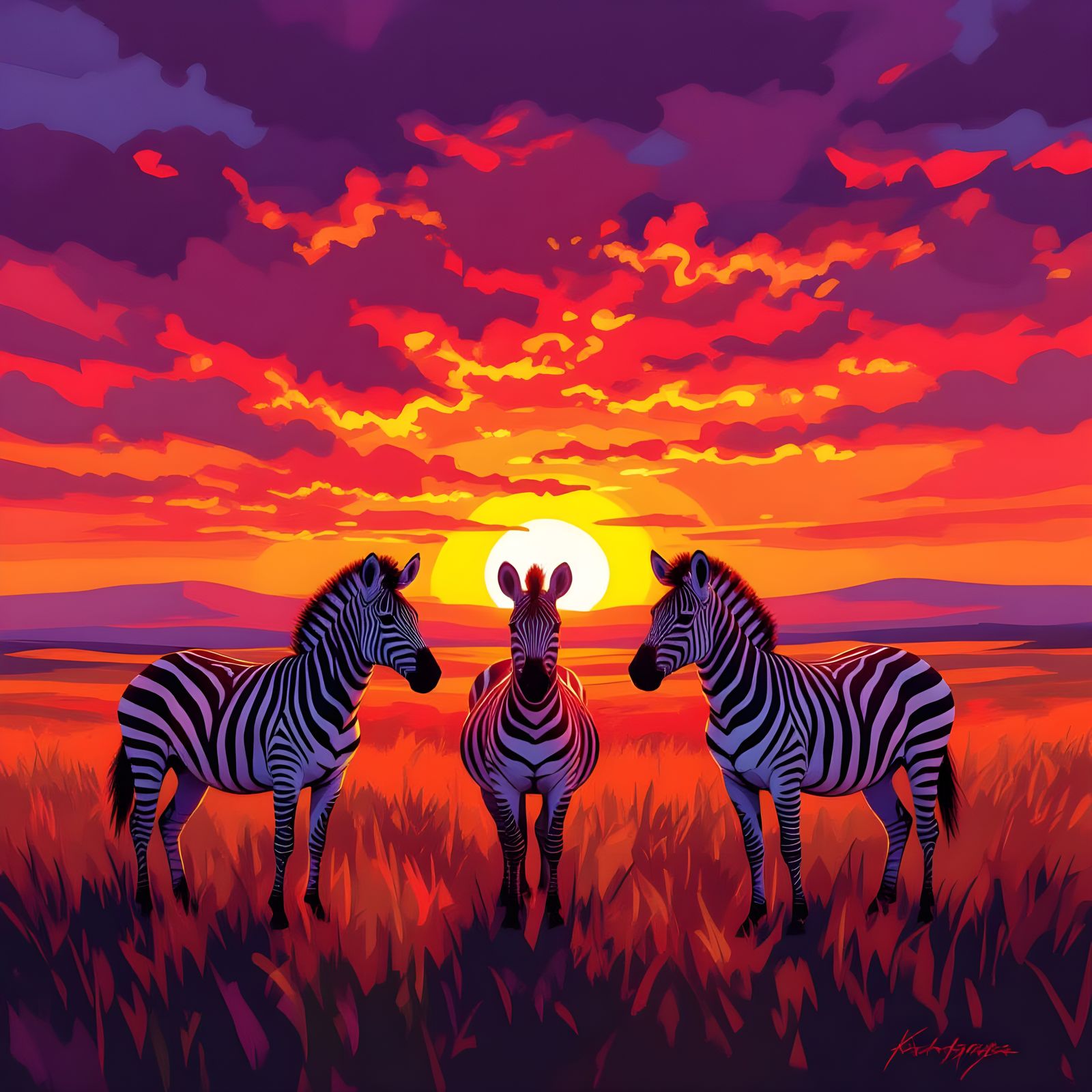 Three Red Zebras Standing Together