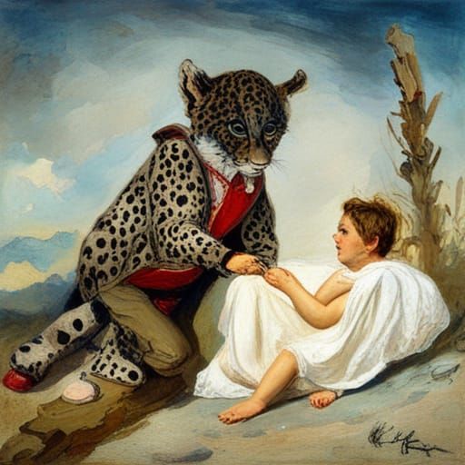 Cute leopard cub and brave vampire lord
Classical Persian mi...